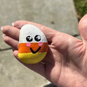 Sealed acrylic paint handmade Happy Cute Candy Corn rock
